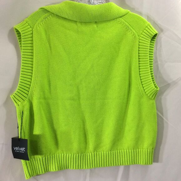 NEW Velvet By Jenny Graham Sleeveless V Neck Collared Knit Top Lime Green M NWT - Picture 4 of 6